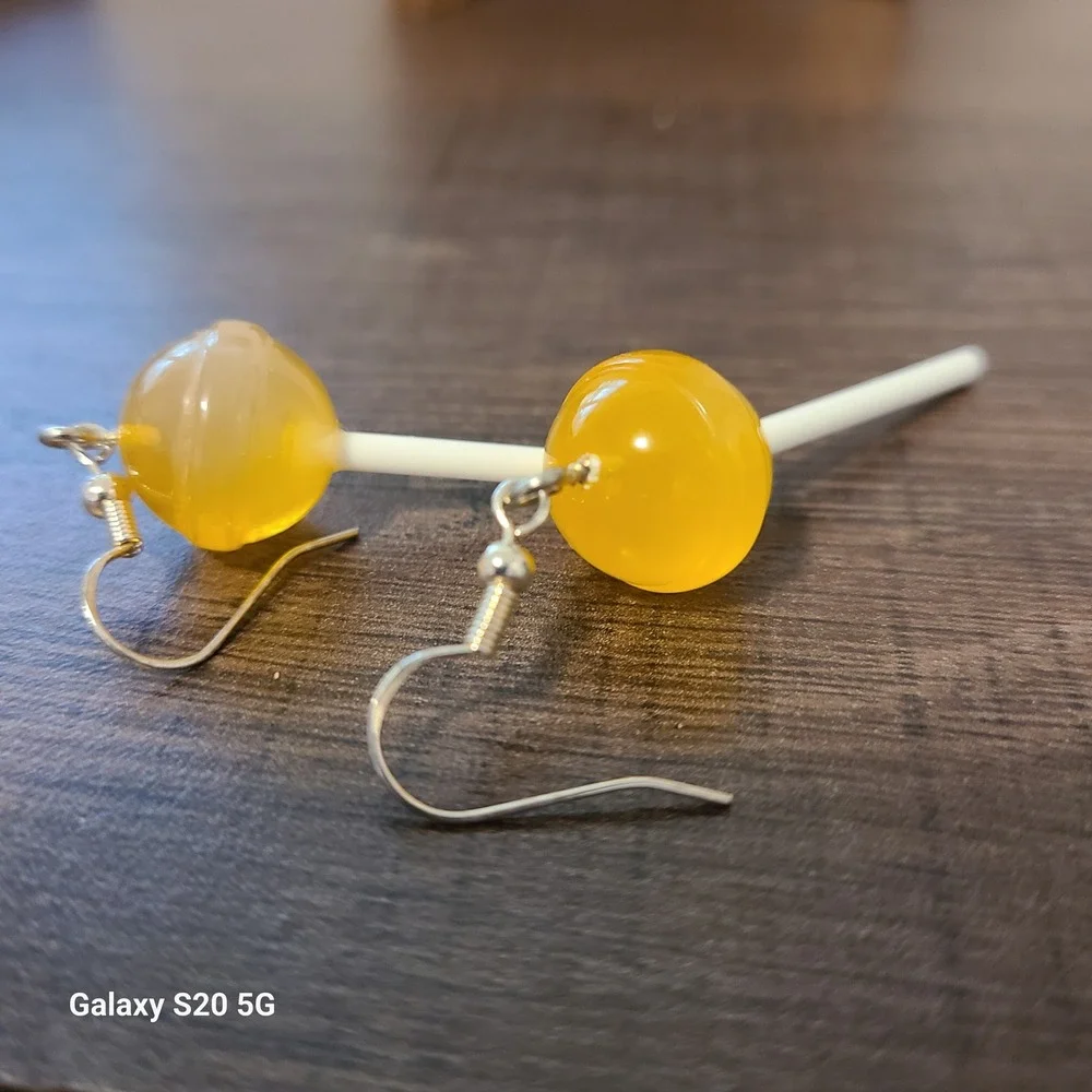 Handmade Yellow Lollipop Dangle‎ Earrings Funky Novelty Jewelry Gift NWOT